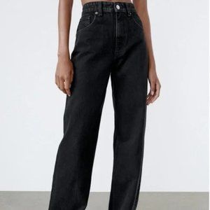 Zara High Rise Wide Leg The Marine Black denim jeans size 0